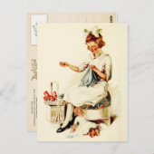 小さな女の子裁縫 ポストカード (正面/裏面)