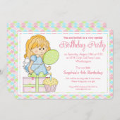小さな女の子誕生日パーティー招待状女の子らしい女の子d2 招待状 (正面/裏面)