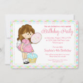 小さな女の子誕生日パーティー招待状女の子らしい女の子d4 招待状 (正面)