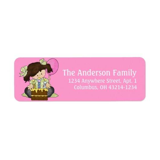 小さな女の子誕生日パーティーd3差出人住所ラベル ラベル (正面)