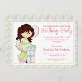 小さな女の子誕生日パーティ招待状女の子らしい女の子d1 招待状 (正面/裏面)