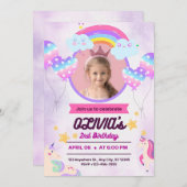 小さな女の子誕生日ユニコーンパーティー 招待状 (正面/裏面)