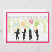 小さな女の子誕生日招待状-ピンク 招待状 (正面/裏面)