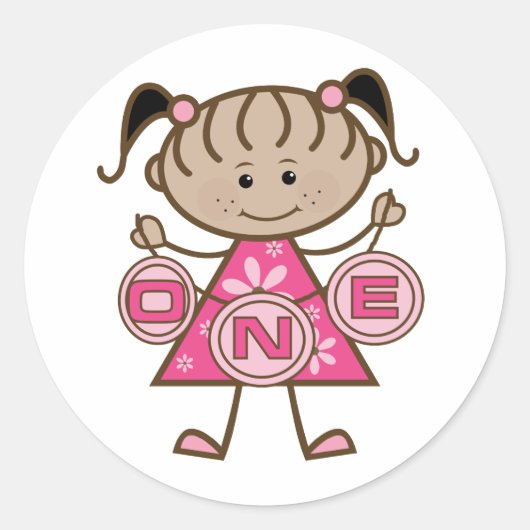 小さな女の子誕生日Tシャツとギフト ラウンドシール (正面)