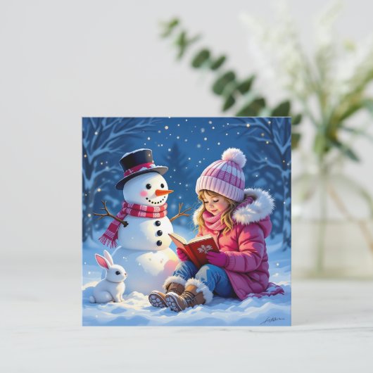 小さな女の子読の雪だるまへの物語 シーズンカード (スタンド正面)