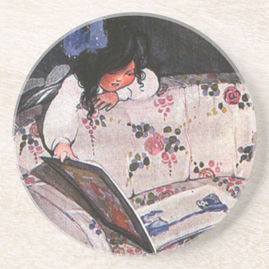 小さな女の子読オーバーソファ コースター (正面)
