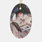 小さな女の子読オーバーソファ セラミックオーナメント (左)