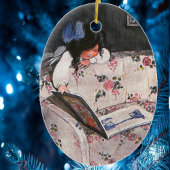 小さな女の子読オーバーソファ セラミックオーナメント