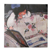 小さな女の子読オーバーソファ タイル (正面)