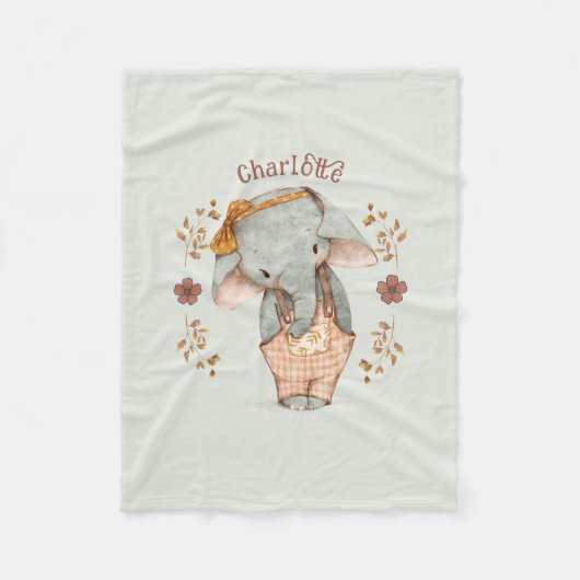小さな女の子象 フリースブランケット (正面)
