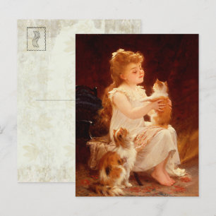 小さな女の子遊と子猫(1893) ポストカード