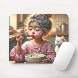 小さな女の子食べのシリアル マウスパッド