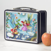 小さな女の子食べ物を与えの妖精たち メタルランチボックス (インサイチュ)