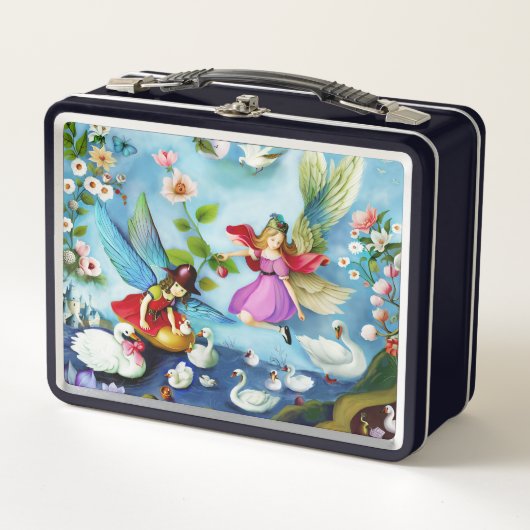 小さな女の子食べ物を与えの妖精たち メタルランチボックス (正面)
