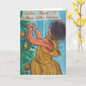 小さな女の子飾のクリスマスツリー カード (黄色い花)