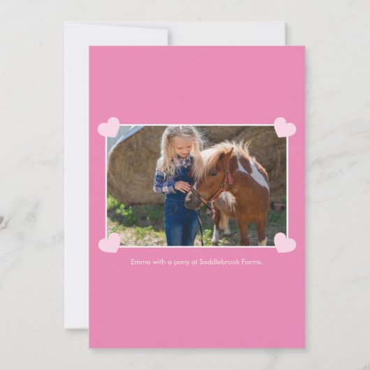 小さな女の子馬好きピンクフォトバースデーパーティー 招待状 (裏面)
