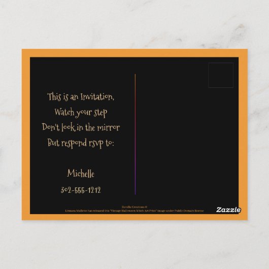 小さな女の子黒猫はがき招待状 ポストカード (裏面)