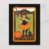 小さな女の子黒猫はがき招待状 ポストカード (正面)