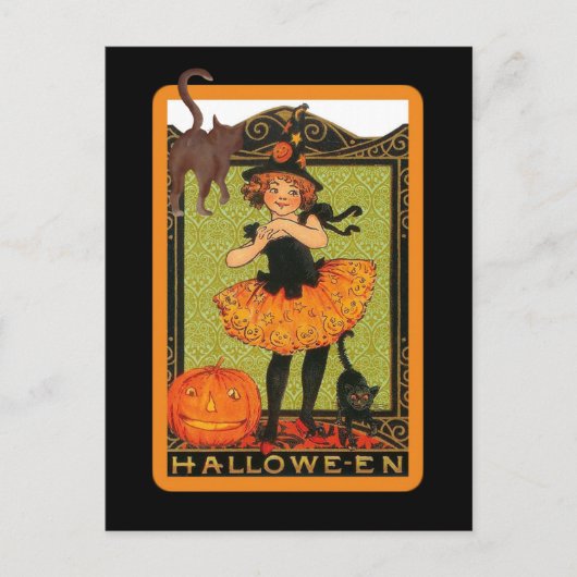 小さな女の子黒猫はがき招待状 ポストカード (正面)