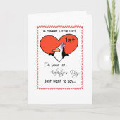 小さな女の子1stバレンタインデーかわいいペンギン シーズンカード (正面)