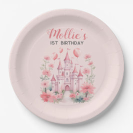 小さな女の子1stバースデーピンクキャッスルプリンセス ペーパープレート