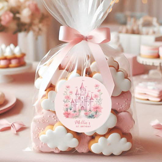 小さな女の子1stバースデーピンクキャッスルプリンセス ラウンドシール