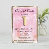 小さな女の子1th誕生日ピンクと金ゴールド 招待状 (スタンド正面)