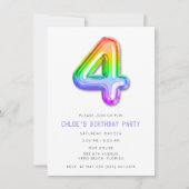 小さな女の子4thバースデーバルーンパーティー 招待状 (正面)