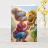 小さな女の子（ひまわり） カード (黄色い花)