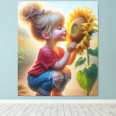 小さな女の子（ひまわり） キャンバスプリント (インサイチュ (ウッドフロア))
