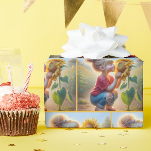 小さな女の子（ひまわり） ラッピングペーパー (誕生日パーティー)