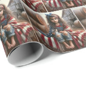 小さな女の子（アメリカ国旗と子猫あり） ラッピングペーパー (ロールコーナー)