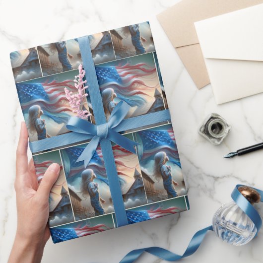 小さな女の子（アメリカ国旗） ラッピングペーパー (ギフト)