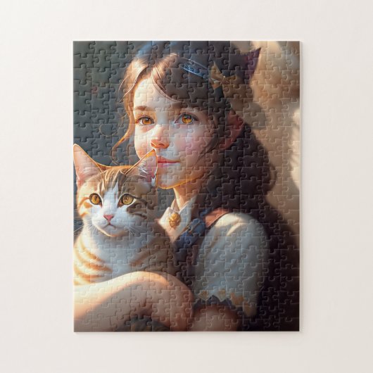 小さな女の子・キャットアートジグソーパズル ジグソーパズル (縦)