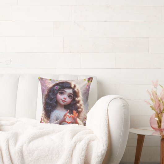 小さな女の子(ハート記号) クッション (ソファ)