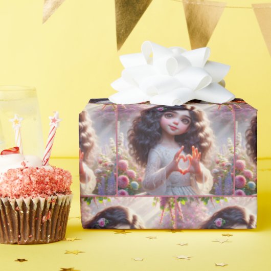 小さな女の子(ハート記号) ラッピングペーパー (誕生日パーティー)