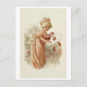 小さな女の子（ピンクの花と蝶） ポストカード (正面)