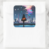 小さな女の子(蝶カラフル付) スクエアシール (バッグ)