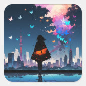 小さな女の子(蝶カラフル付) スクエアシール (正面)