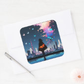 小さな女の子(蝶カラフル付) スクエアシール (封筒)