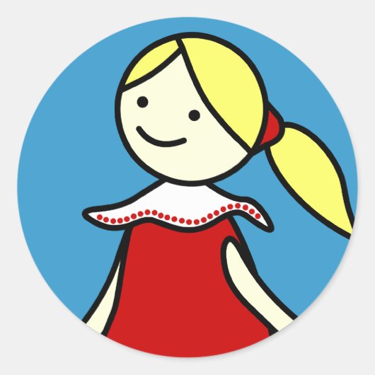 小さな女の子（赤いステッカー） ラウンドシール (正面)