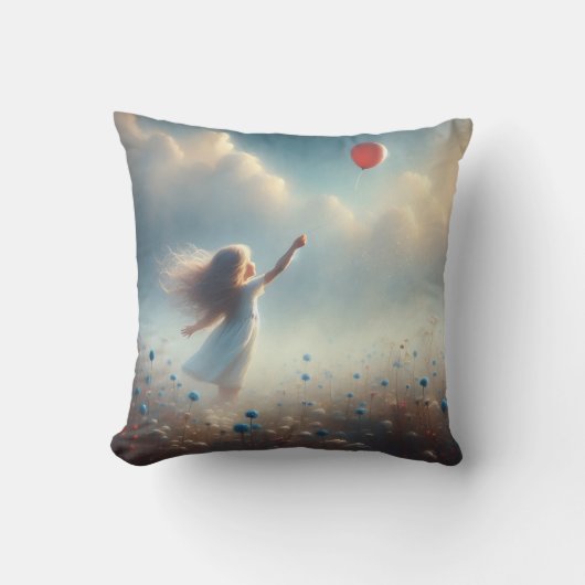 小さな女の子（赤気球） クッション (正面)
