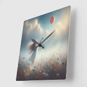 小さな女の子（赤気球） スクエア壁時計 (傾斜)