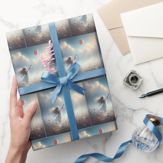 小さな女の子（赤気球） ラッピングペーパー (ギフト)