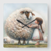 小さな女の子（Eweの特大） スクエア壁時計 (正面)