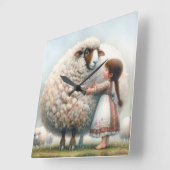 小さな女の子（Eweの特大） スクエア壁時計 (傾斜)