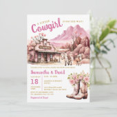 小さな女性のカーボーイがウェスタンの赤ちゃんシャワーに行く 招待状 (スタンド正面)