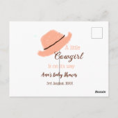 小さな女性のカーボーイがオレンジ色の赤ちゃんシャワーの上にある ポストカード (裏面)