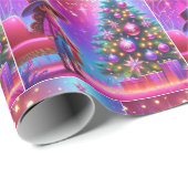 小さな女性のカーボーイがクリスマスの木の前に立っている ラッピングペーパー (ロールコーナー)