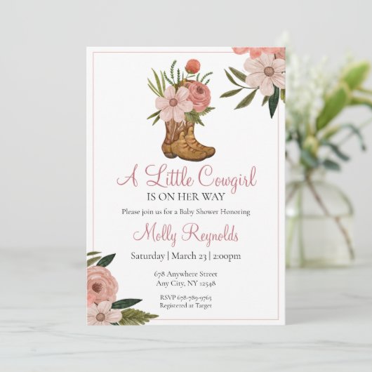 小さな女性のカーボーイが彼女の方法ベビーシャワー招待状 招待状 (スタンド正面)